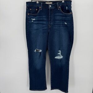 Levi's Ribcage Straight Ankle Jeans Plus size 16W Distressed Dark Wash High Rise